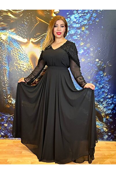 Yeşilmoda elbise abiye dantelli taşlı işlemeli Maksi krep ipek kumaş astarlı ...