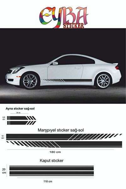 EYBA STİCKER Marşpiyel,kaput,yan Ayna Oto Sticker - Araba Sticker - 5 Parça- ...