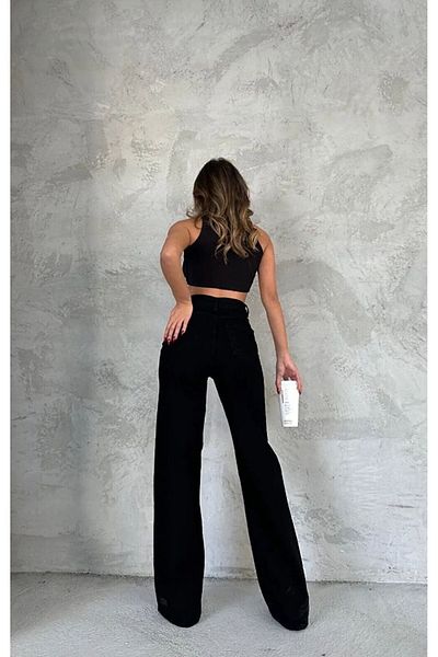 Shield Life Ψηλόμεσο και Lycra Stretchy Μαύρο Παντελόνι Palazzo με φαρδύ πόδι