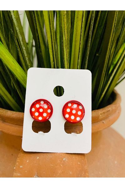 1PARÇAMAVİ Ladybug Spotted Children's Earrings - Studded Model