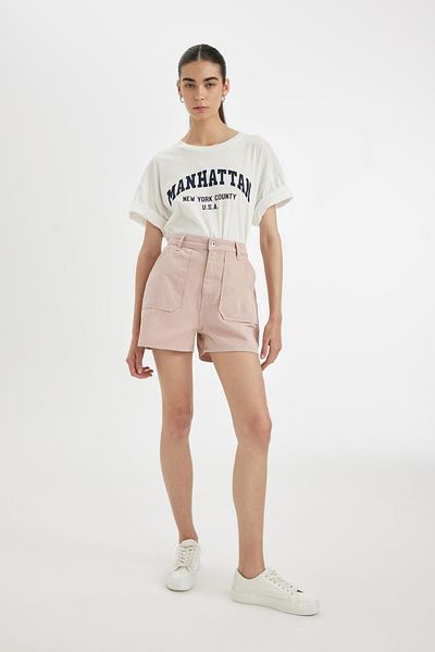 DeFacto Oversize Wide Fit Crew Neck Potištěné česané bavlněné tričko s krátkým rukávem D1916ax24sm
