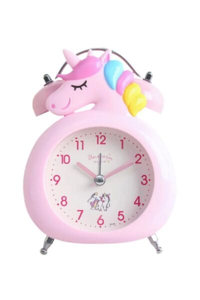 Genel Markalar Unicorn Temalı Işıklı Alarmlı Pembe Masa Saati Sevimli Çalar Saat