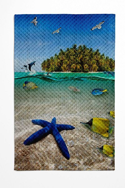 Else Dekor Cuvertură de pat imprimată cu model de mare tropicală - Set cu o singură pernă