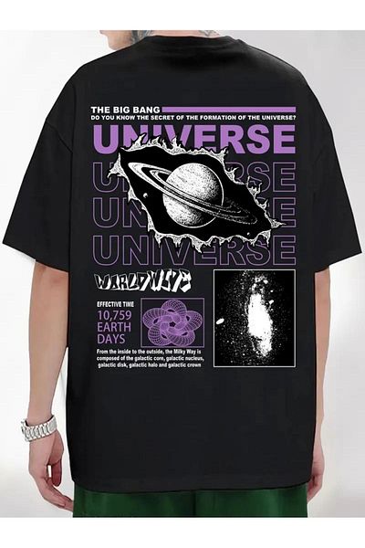 QUEENSTOWN Ανδρικό μπλουζάκι Universe Printed Black Basic - strup 00000078