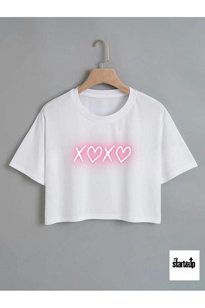 QUEENSTOWN Λευκό XoXo Printed Crop T-Shirt - Γυναικείο, στρούπα 00000141