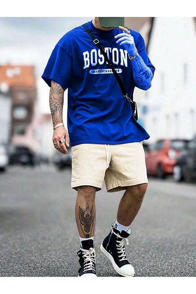 QUEENSTOWN Boston Printed Nefti Green Oversize Ανδρικό T-Shirt