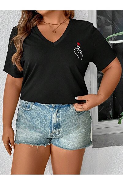 StartMore Tricou de damă oversize cu decolteu în V cu imprimeu pe piept