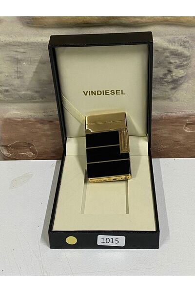 Vindiesel Düz Siyah Sarı Renk Yatay Çizgili Desenli Gazlı Model Kişiye Özel Çakmak
