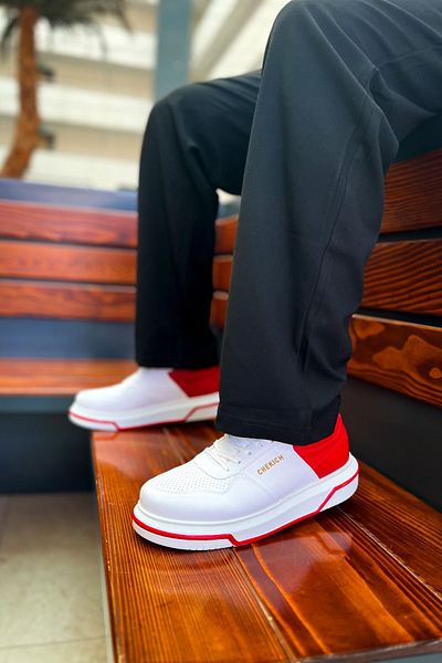 Joy Man Pantofi pentru bărbați - J075 Signature, talpă ortopedică, piele casual, alb/roșu CBT