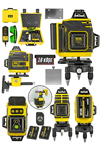 DAFLONG Şarjlı Çift Akülü Profesyonel 4 Köşe 4×360 16 Satır Yeşil Çizgi Lazer...