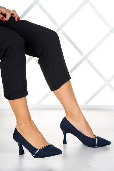 Erkan Saçmacı Navy Blue Crepe Stone Darla Evening Dress Shoes - 6 Cm