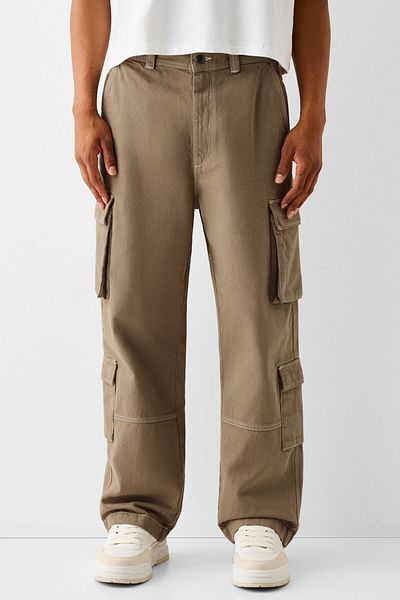 Bershka Contrast Stitching Cotton Cargo Pants