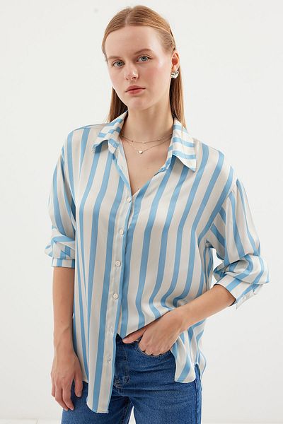 Bigdart 3964 Model Light Satin Draped Shirt - E. Blue