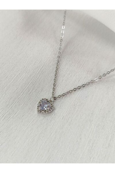 Çelik Zirkon Taşlı Küçük Kalp Kolye