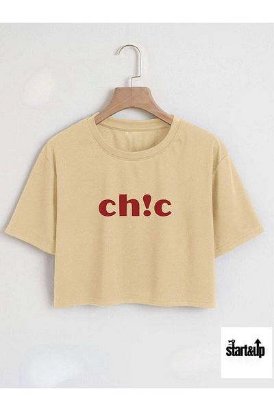 QUEENSTOWN Μπεζ Oversize Crop T-Shirt - Chic printed γυναικείο Basic Modelstrup 00000063