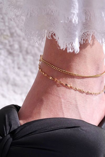 AŞIK ACCESSORIES Steel Chain Anklet - Set of Two