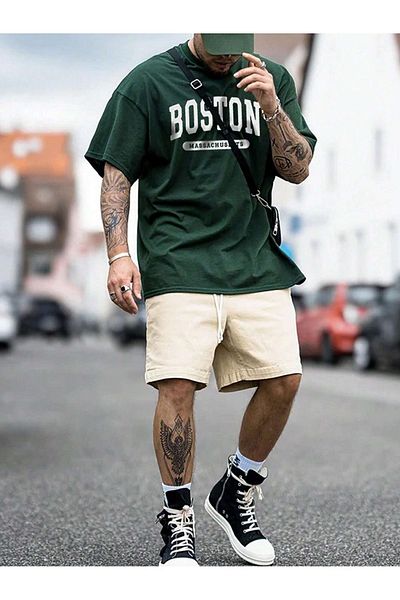 QUEENSTOWN Boston Printed Nefti Green Oversize Ανδρικό T-Shirt