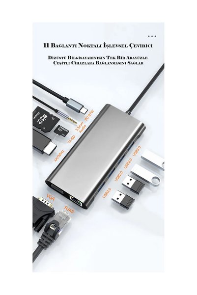 Generic Brand 11 in 1 Type-C to USB Hub Port Compatible Adapter HDMI 4X USB Lan Vga Sd Card Converter Multiplexer Rj45