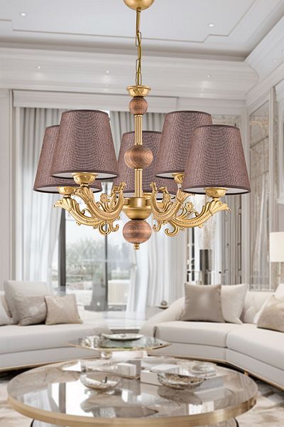 DEDE Chandelier with Brown Hat - Bes Arm, Wood, Zamak Metal Casting