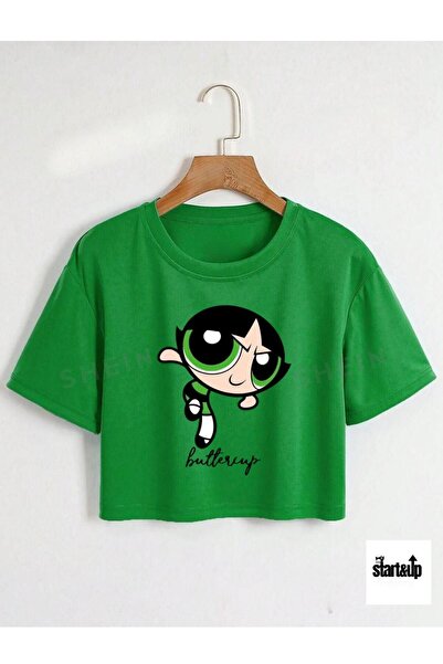QUEENSTOWN Dámské triko Crop s postavičkou Green Buttercup - strup00000164