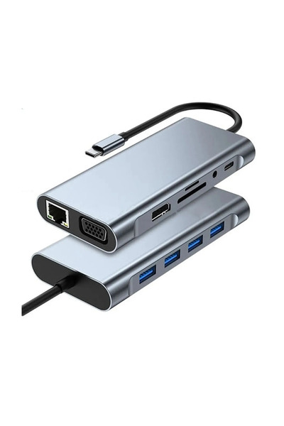 GEESTECH 11 In 1 Type-c To Usb Hub Port Uyumlu Adaptör Hdmı 4x Usb Lan Vga Sd...