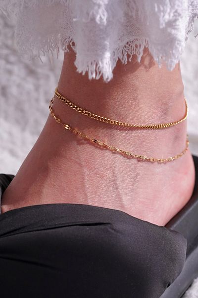 AŞIK ACCESSORIES Steel Chain Anklet - Set of Two