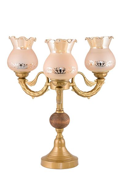 DEDE Honey Colored Glass Triple Lampshade Antique Table Lamp