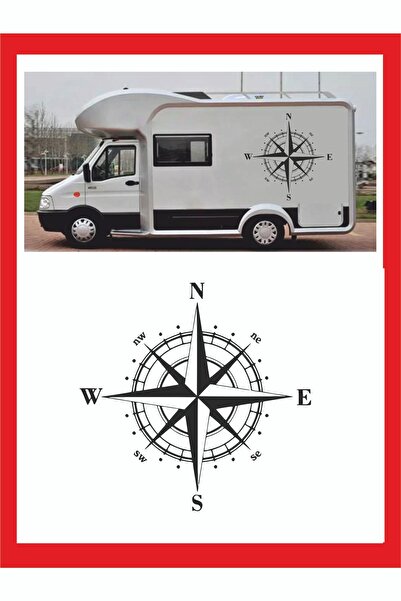 EYBA STİCKER Pusula Sticker 25x25cm 1 Adet Oto Sticker - Kamp Karavan Sticker