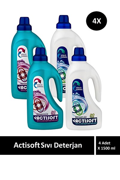 actisoft Beyazlar ve renkliler için sıvı çamaşır deterjanı 1500ml X 4 adet