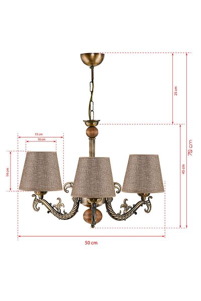 DEDE THREE ARM WOODEN WASHED ELBE CASTED ZAMAK CHANDELIER WITH BROWN COLOR HAT