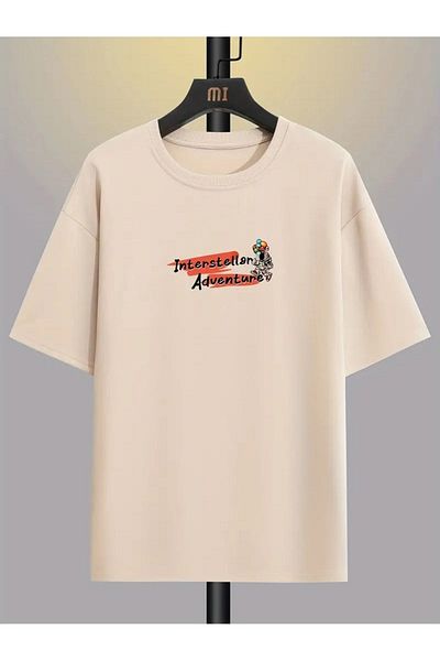 QUEENSTOWN Μπεζ Unisex Oversize T-Shirt - Στρούπα με στάμπα στο στήθος και στην πλάτη 0000000000054