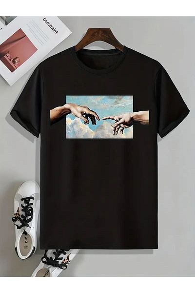 QUEENSTOWN Μαύρο μπλουζάκι με στάμπα Basic Oversize - strup 00000056