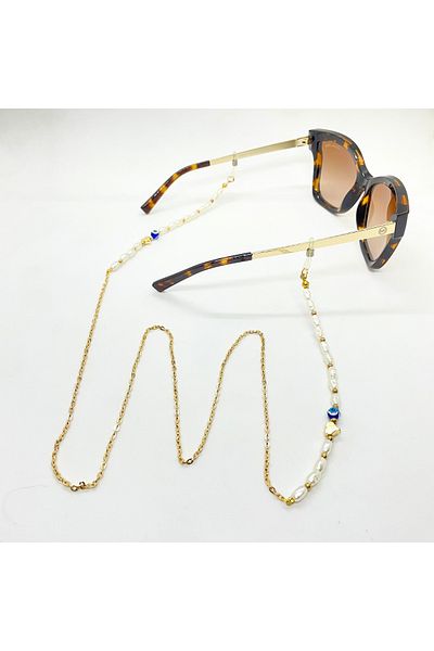 AR Glasses with Chain and Evil Eye Bead Detail