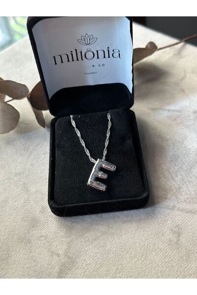 Tasarım Çelik Silver Buble E Harfi Kolye