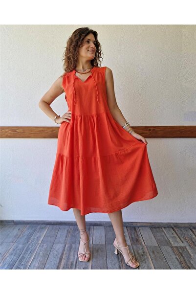 ByEnBi Sleeveless Lined Pomegranate Flower Cotton Dress Std