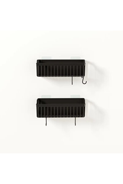 ataşbey Siyah Yapışkanlı Banyo Rafı 2'li Banyo Düzenleyici, Duş Şampuanlık, D...