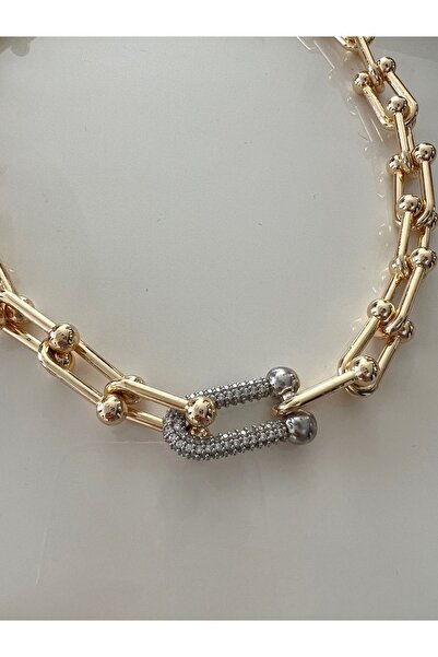 tones official Zirkon Taşlı Ataç Kalın Zincir Kolye