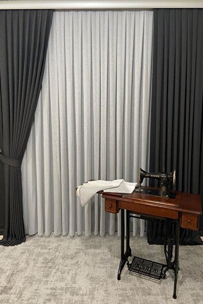 VOLPER MEKANİK Keten Fon Perde 1 Adet Tek Kanat 1 X 2,5 Pile Antrasit Renk