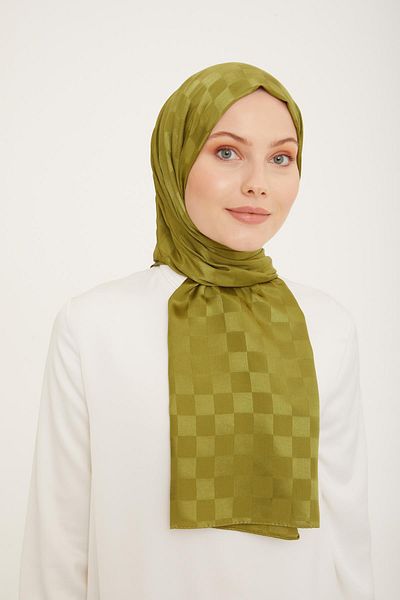 Armine Acid Green Square Detailed Diamond Shawl 2 - New Season