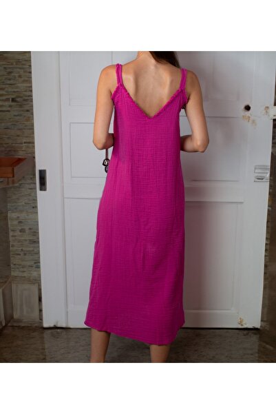 NEVHİS Müslin Fuşya Rengi Elbise