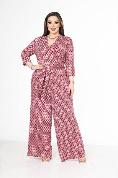 garajmood Plus Size Patterned Double-breasted Collar Jumpsuit