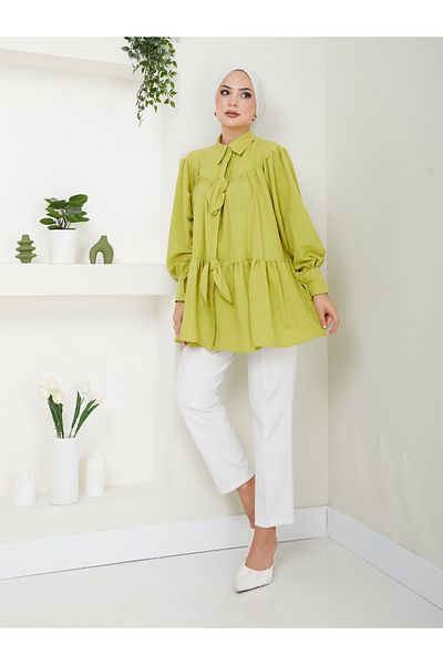 VOLT CLOTHİNG Damen-Tunika mit Hemdkragen und Schleife