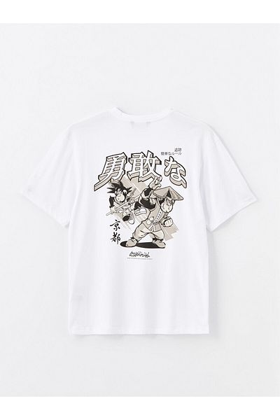 LC Waikiki LCW Herren-T-Shirt aus gekämmter Baumwolle – Rundhalsausschnitt, kurze Ärmel, Affen-Aufdruck, nostalgisch