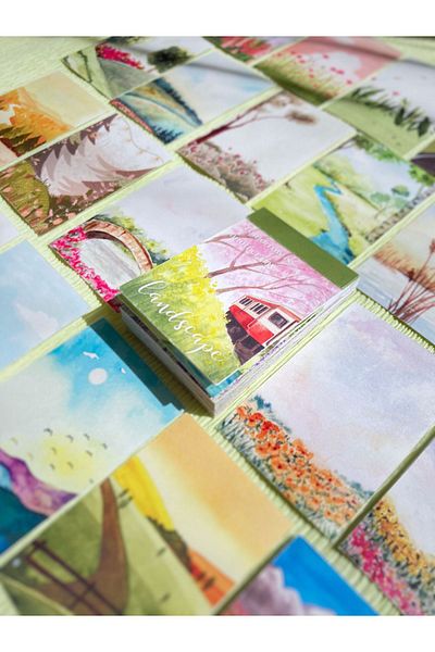 Hume Craft ملصق دفتر ملاحظات بتصميم منظر طبيعي بألوان مائية، ملصق مجلة رصاصة، ملصق جدول أعمال دفتر الملاحظات