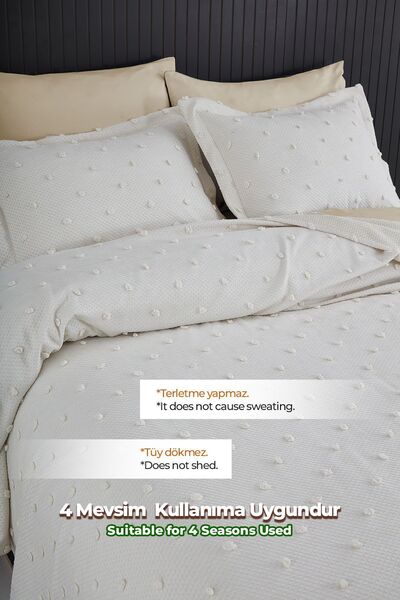 Evlen Home Collection Ash Pike Takımı ( Yatak Örtüsü ) Seti Tek Kişilik Pamuklu 2 Parça Yumuşak Günlük Kırık Beyaz Krem