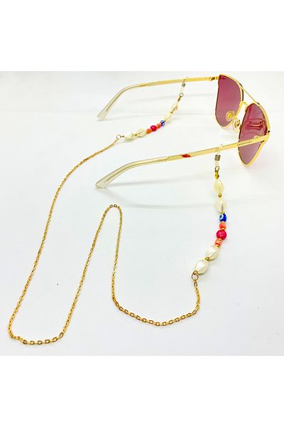 AR Glasses with Chain and Evil Eye Bead Detail