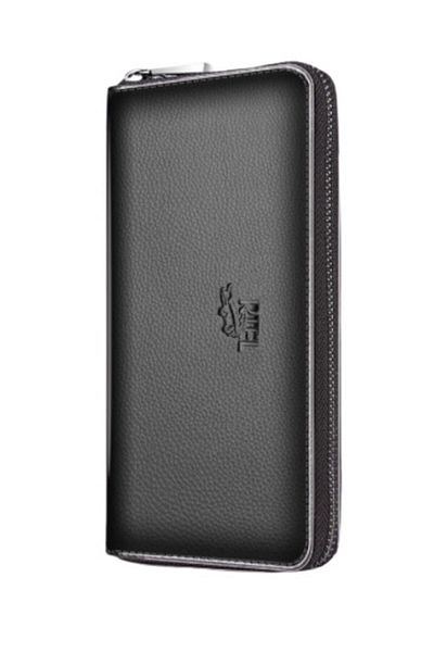 baellerry Men's Leather Zippered Long Wallet