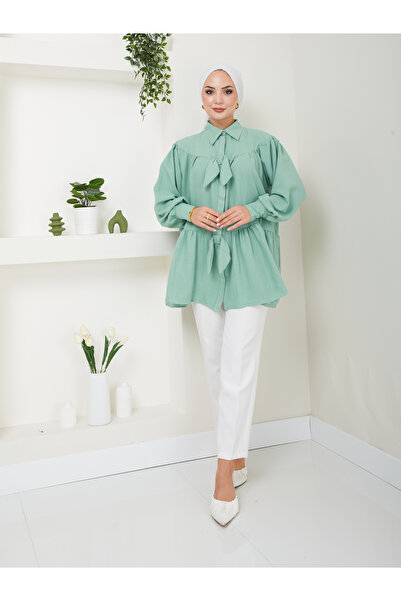 VOLT CLOTHİNG Bow Detailed Shirt Collar Women's Tunic