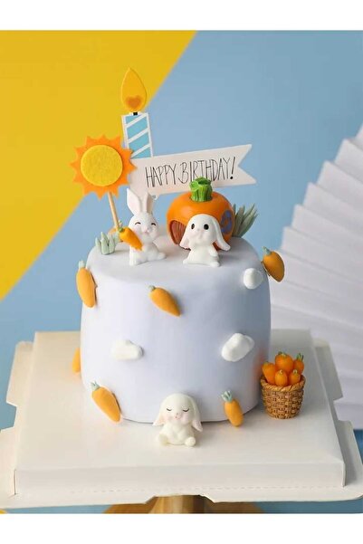 Himi Pasta Süsleri 6 Parça Tavşan Set Maket Kürdanlı Cupcake Pasta Süsü Doğum...