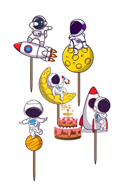 Himi Pasta Süsleri Astronot Uzay Doğum Günü Kız Erkek Çocuk Maket Pasta Kürda...